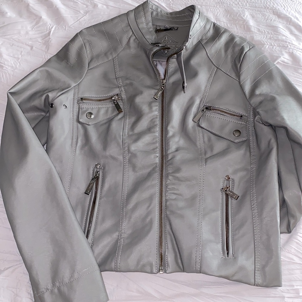Jou Jou Leather Jacket - Gray \ size: M